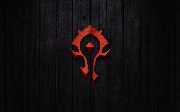 World of Warcraft Horde Symbol on Dark Wood Texture