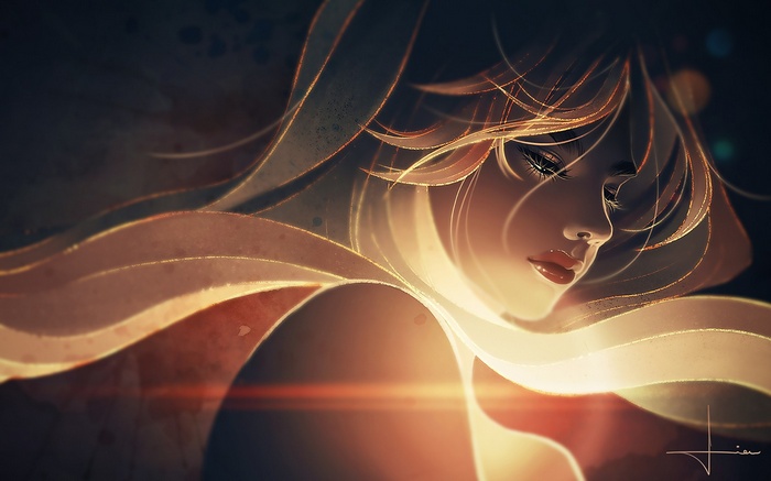 Digital art of a woman with flowing hair