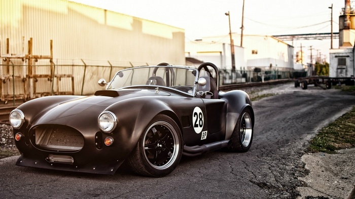 Black Shelby Cobra with racing number 28