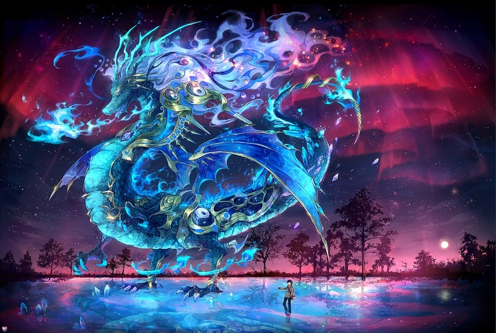 Anime Dragon in a Cosmic Landscape