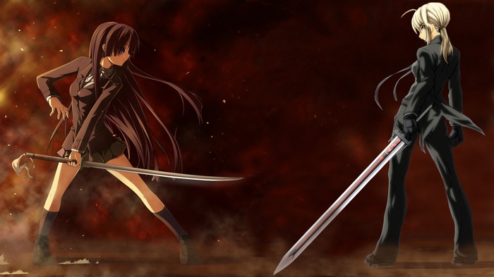 Yomi Isayama and Saber with swords