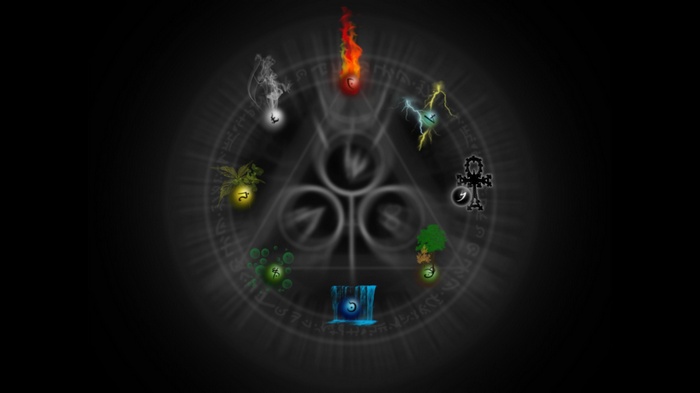 Magic elements circle with symbols and effects