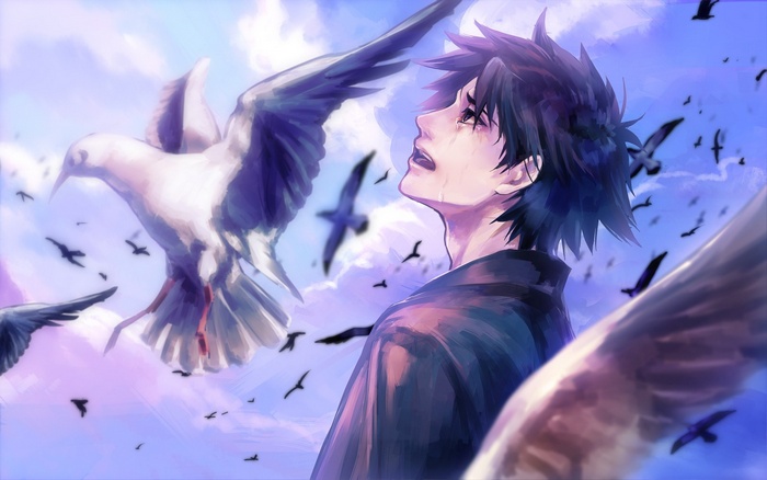 Kiritsugu Emiya Crying Surrounded by Birds