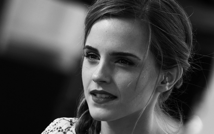 Emma Watson with braided hair in monochrome