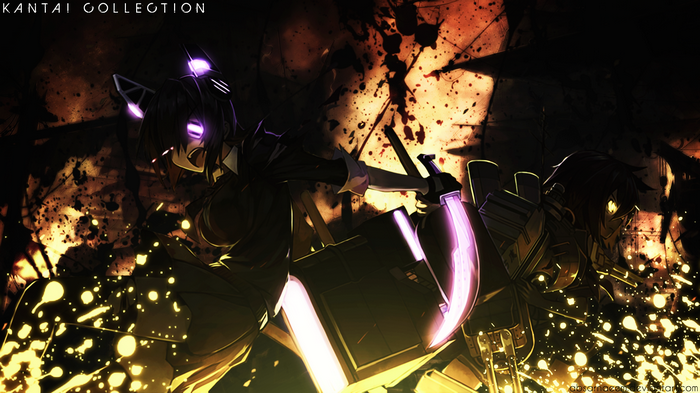 Kantai Collection anime girls with glowing weapons