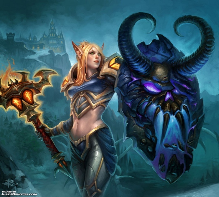 Blood Elf Paladin with Dragon Shield in World of Warcraft