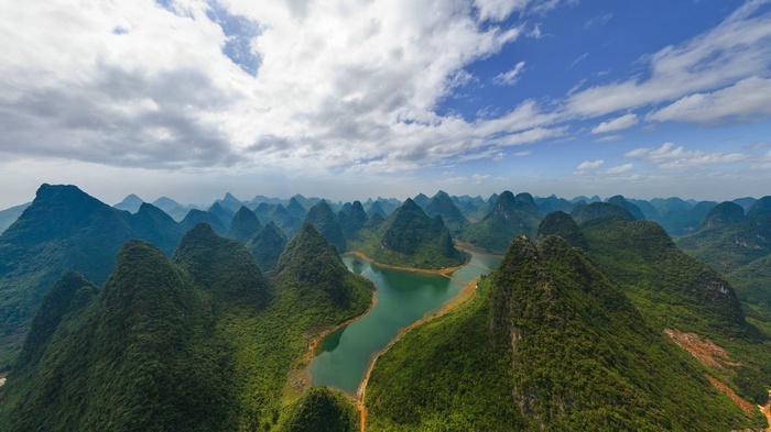 Guilin landscape with karst mountains and a river