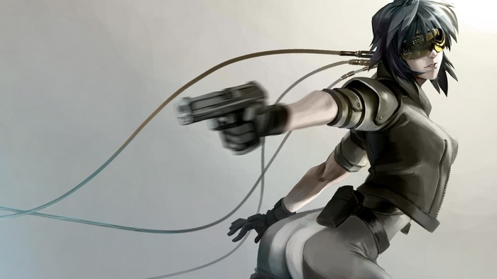 Ghost in the Shell: Motoko Kusanagi holding a gun