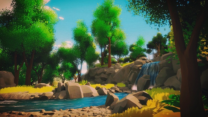 The Witness Waterfall and River Landscape