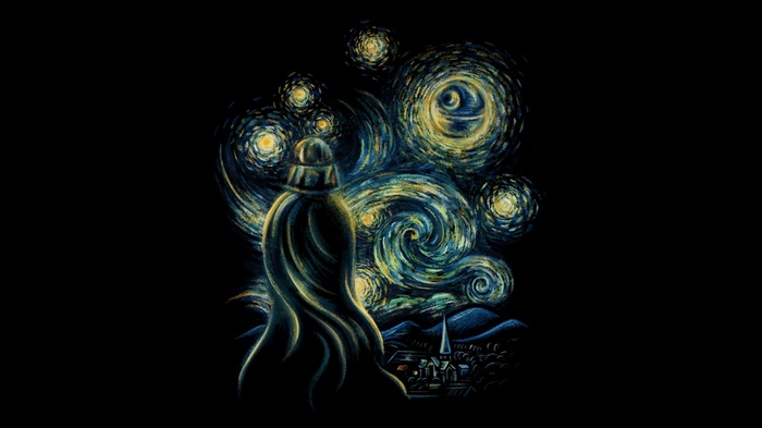 Darth Vader and the Death Star in Starry Night style
