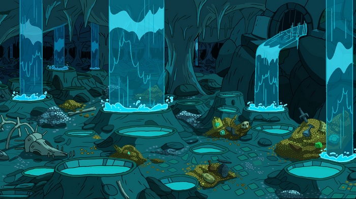 Adventure Time cave with waterfalls and treasure