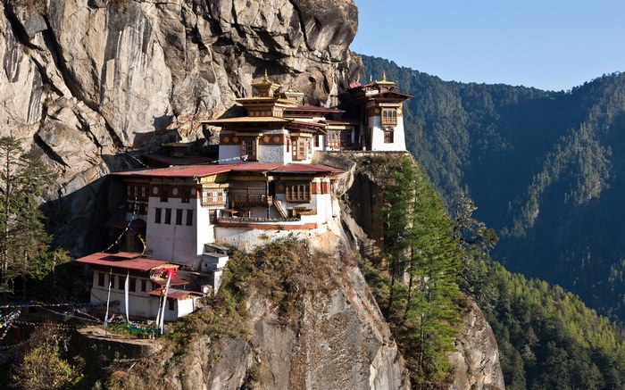 Paro Taktsang monastery clinging to a cliff in Bhutan