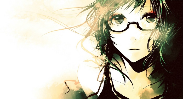 Megpoid Gumi wearing glasses, anime style