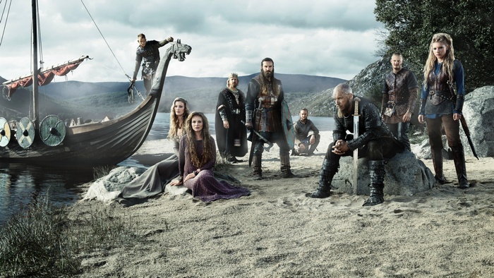Vikings TV Series Cast with Longship