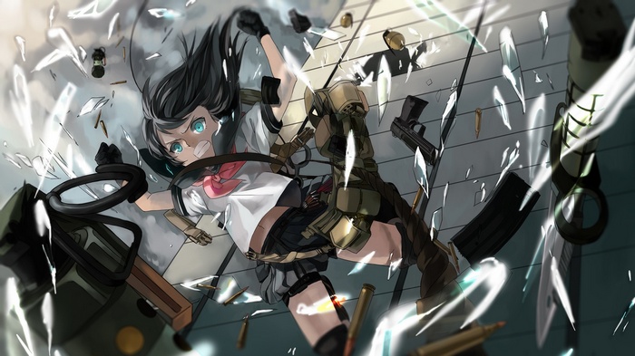 Anime girl in school uniform in combat
