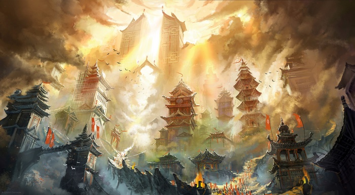 Krzysztof Ostrowski's digital art of Asian architecture
