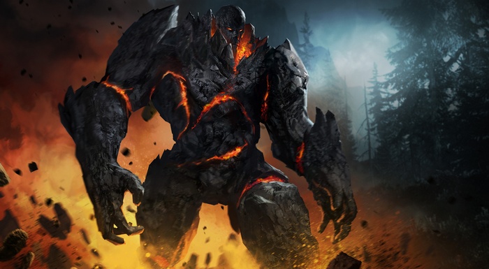 Fantasy rock creature with glowing lava