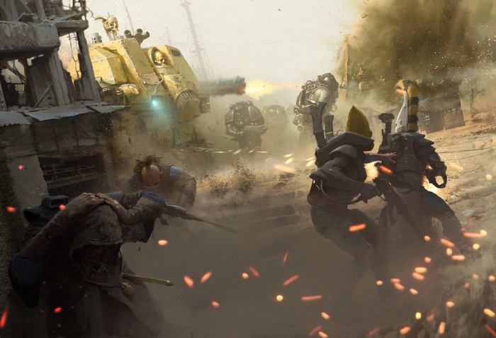 Warhammer 40,000 Eldar battle with Dreadnought