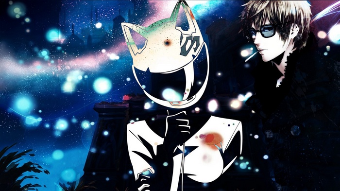 Anime characters in a starry, cosmic background