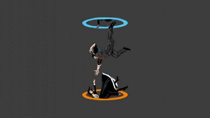 Booker DeWitt and Elizabeth crossover with Portal