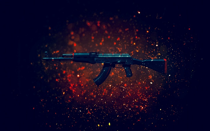AKM gun with red accents on a dark background