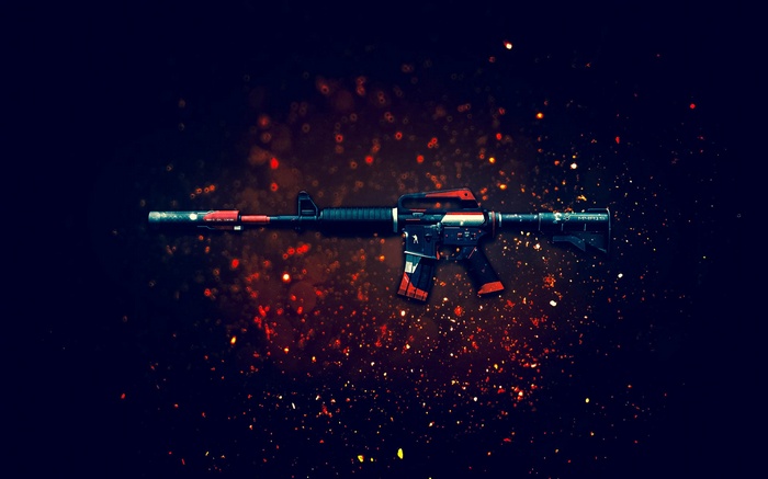 Assault rifle with red and white accents