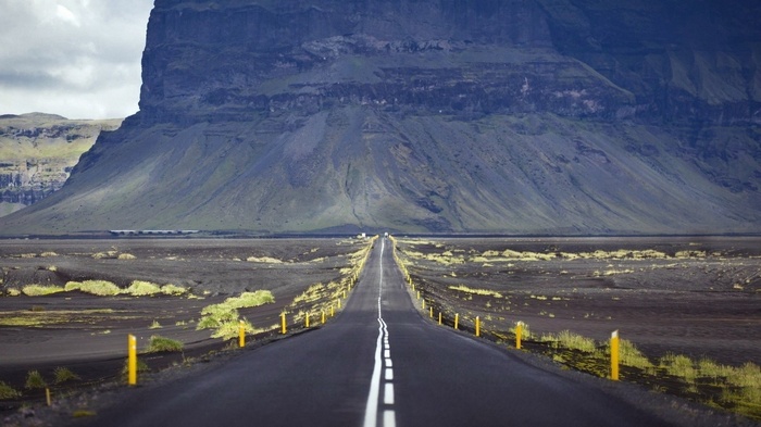Road leading to a mountain in Iceland