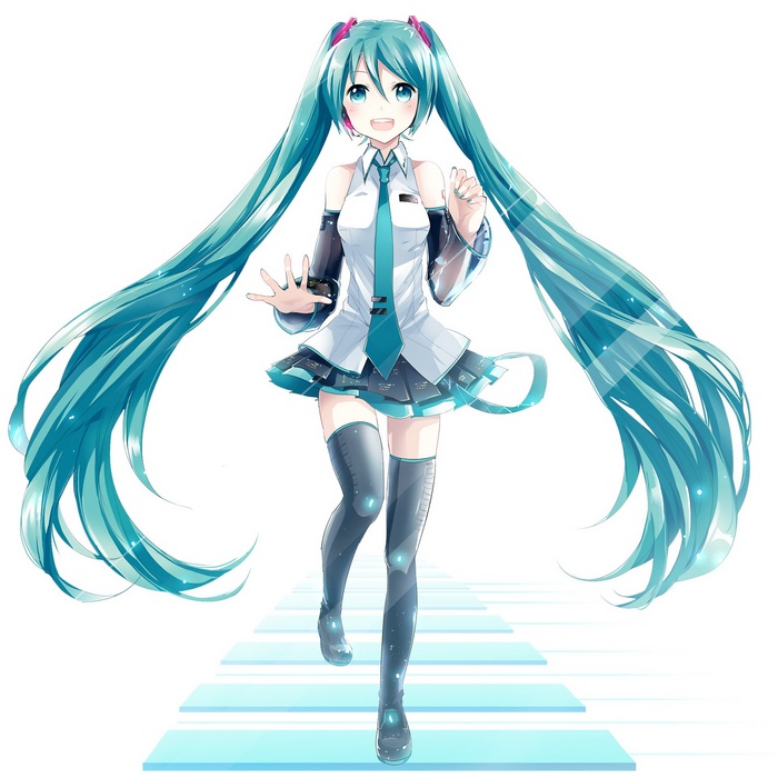Hatsune Miku running on a futuristic path