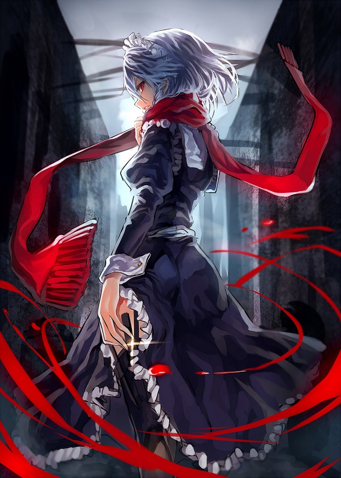 Izayoi Sakuya from Touhou with red scarf