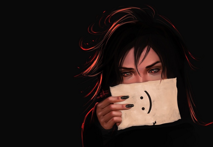 Woman holding a smiley face paper