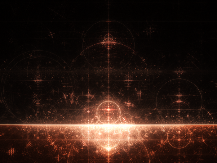Abstract fractal art with glowing circles and lines