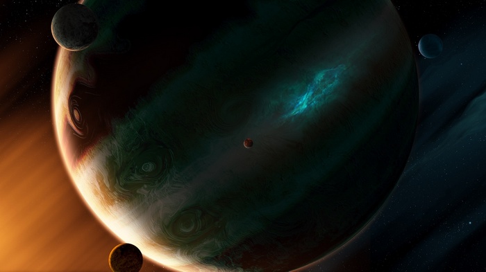 Digital art of planets and moons in space