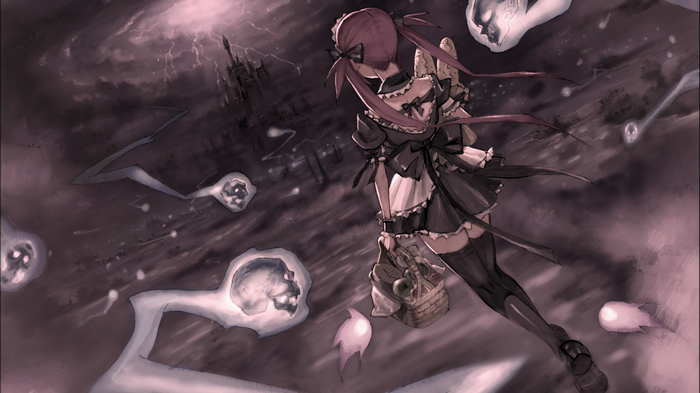 Airi from Queens Blade in a dark, stormy setting