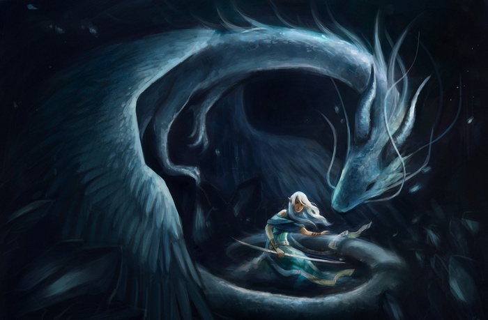Dragon and Elf in a Dark Fantasy Setting