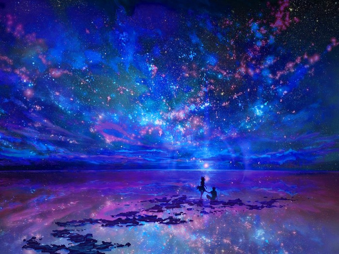 Anime couple under a starry sky