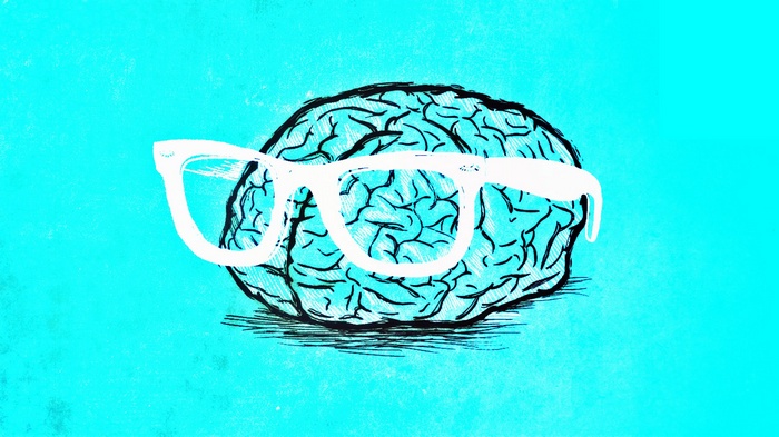Brain wearing glasses, digital art