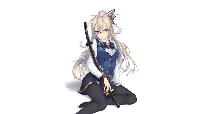 Anime girl with katana and purple eyes