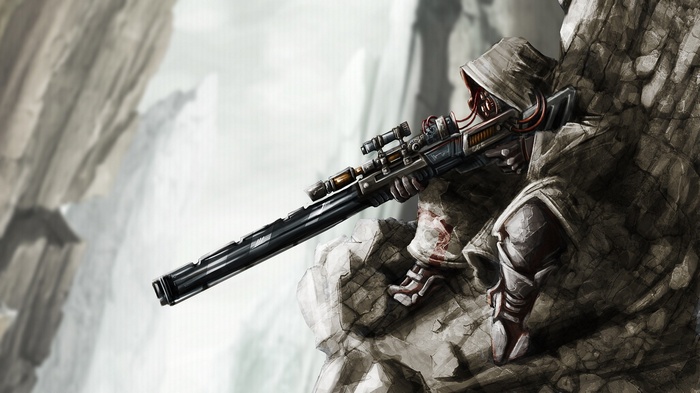 Killzone sniper in a rocky, mountainous environment