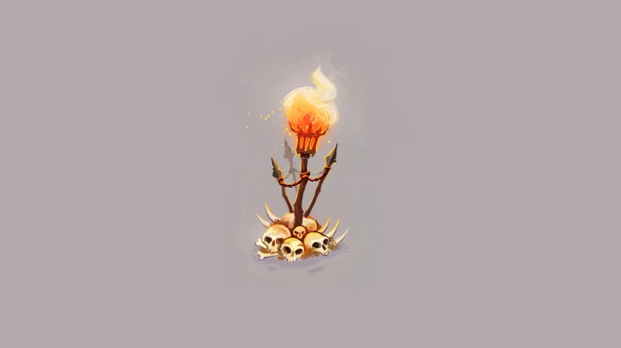 Torch with skulls and spears on gray background