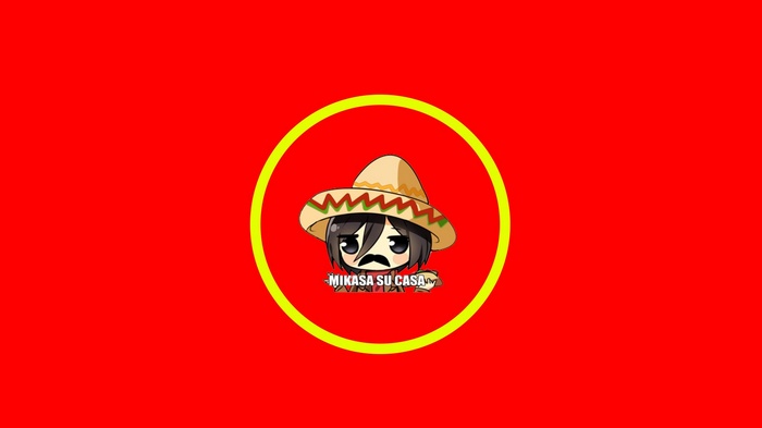 Mikasa Ackerman wearing a sombrero and mustache