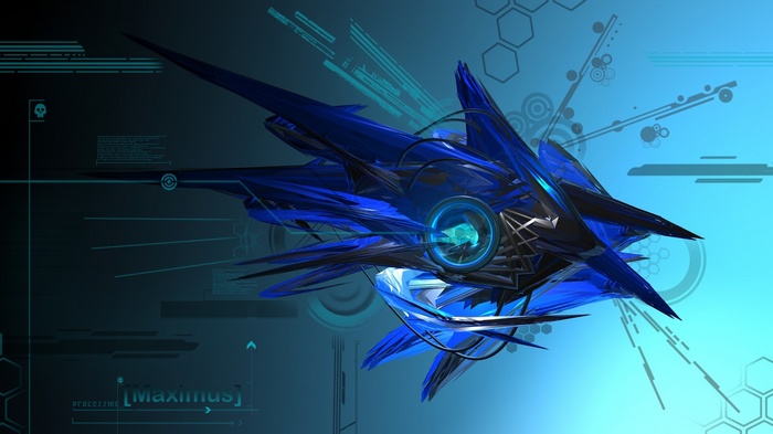 Abstract blue futuristic mechanical object with geometric patterns