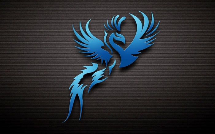 Blue phoenix logo on a textured background
