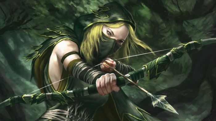 Fantasy Archer with Bow and Arrow in Forest
