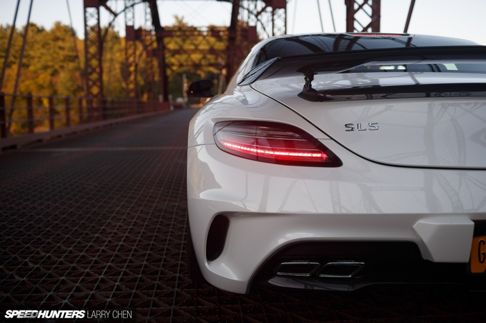 White Mercedes SLS on a Bridge