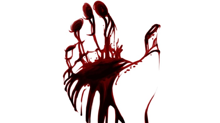 Bloody hand dripping blood, minimalist art