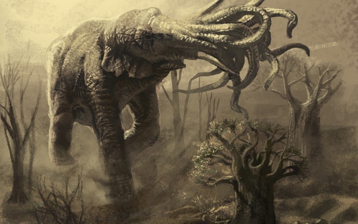Tentacled Elephant in a Dry Forest