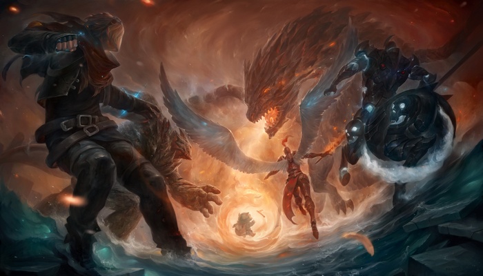 League of Legends characters in a battle scene