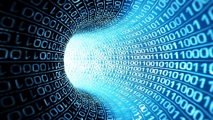 Abstract digital art of a binary code tunnel