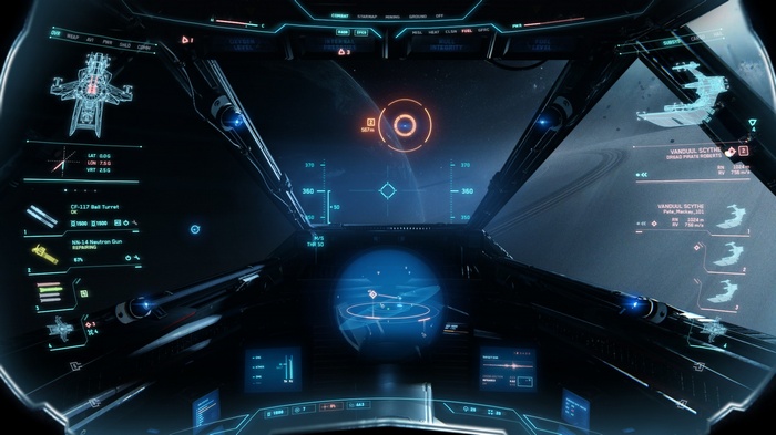 Star Citizen cockpit view with VANDUUL SCYTHE ships