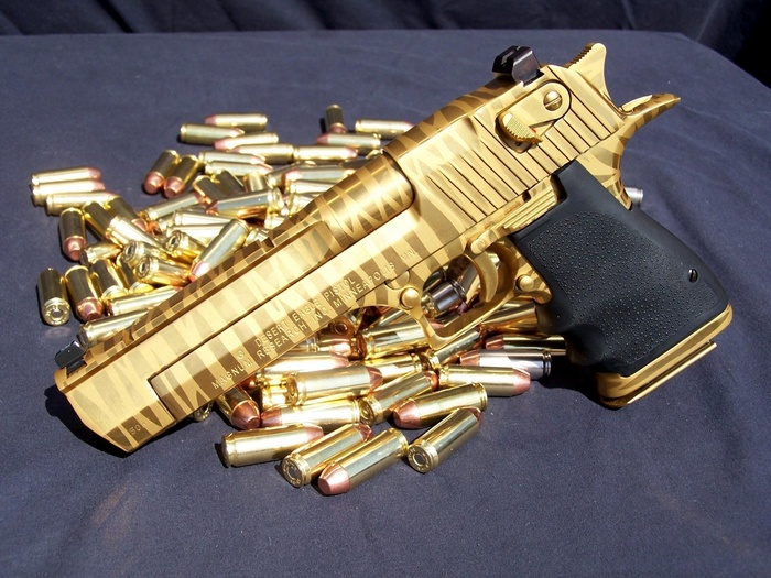 Gold Desert Eagle Pistol with Ammunition